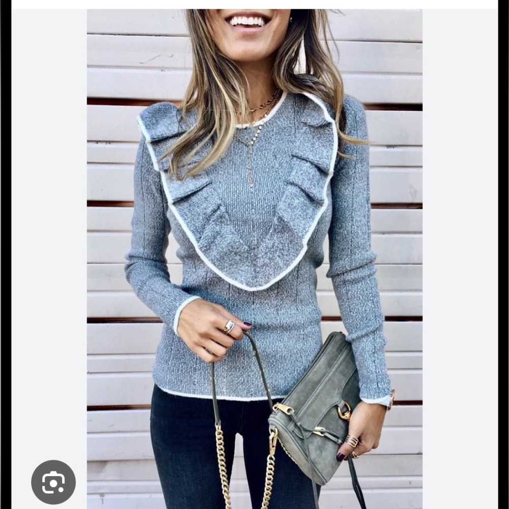 Hinge Heather Gray Sweater with Ruffle Detail